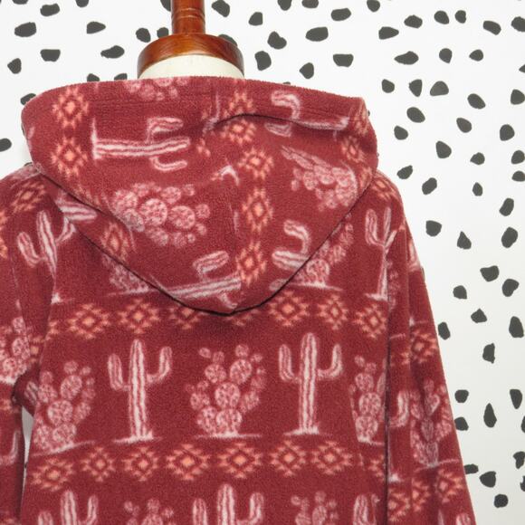 Wrangler Red Southwest Cactus Print Hooded Girls Fleece Pullover - Picture 4 of 7